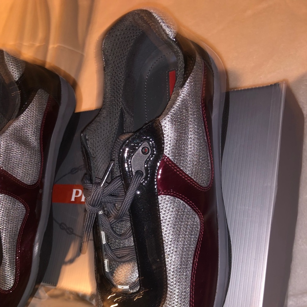 PRADA BURGUNDY AND GREY SIZE 12 SNEAKERS - Picture 5 of 7